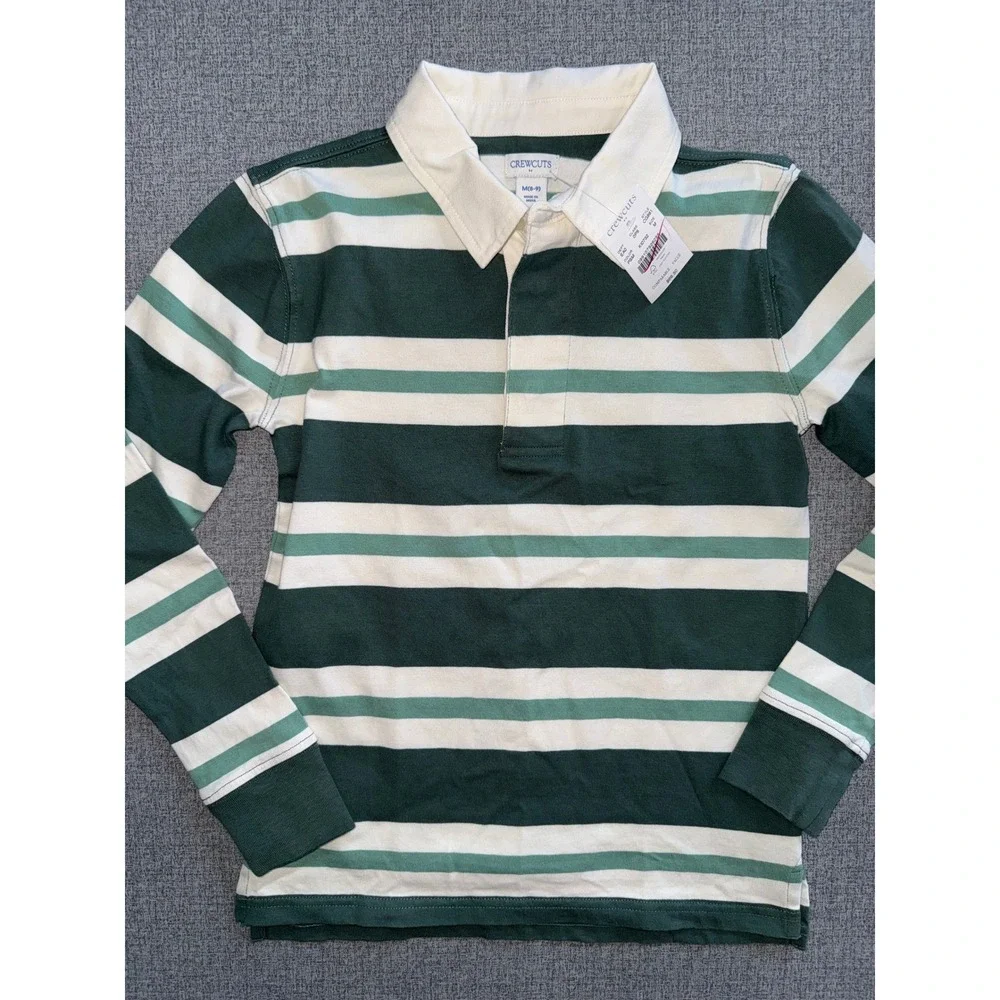 Crewcuts Boys Green Striped Long Sleeve Rugby Shirt CG881 Size M 8-9 NEW